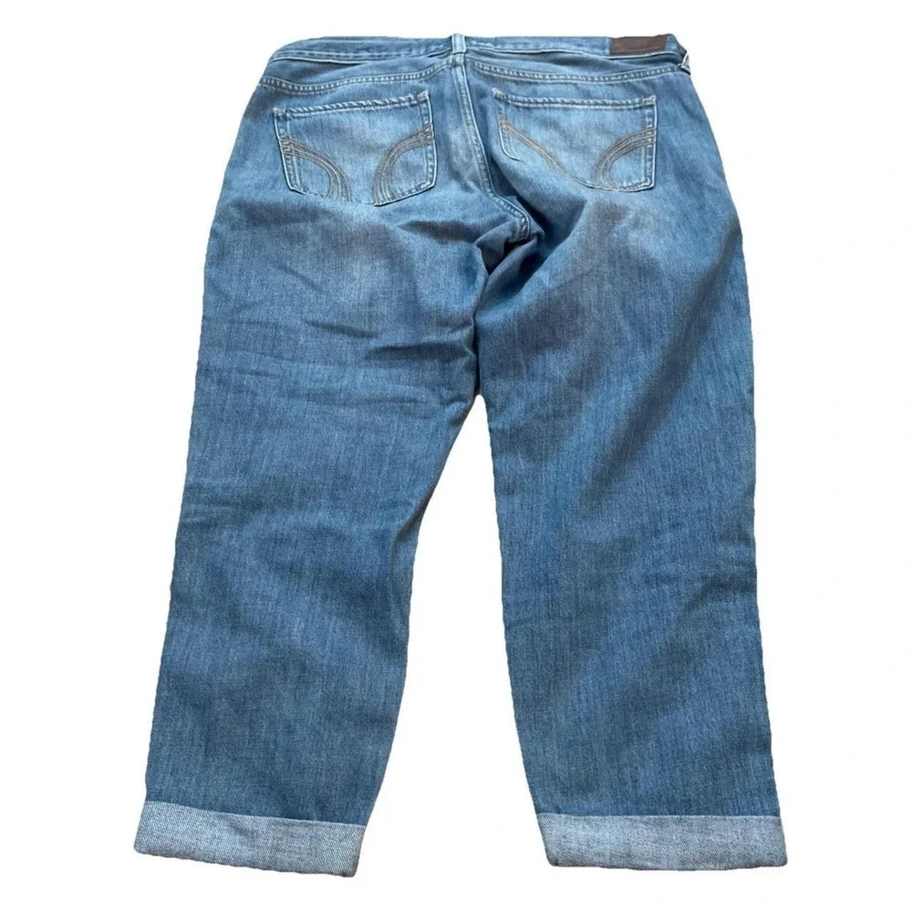 Hollister Boyfriend Crop Jeans 11R Blue Distressed Cuffed Button 30x25
